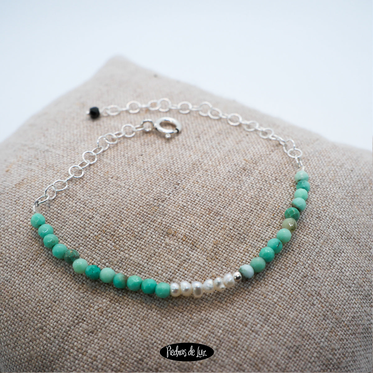 Pulsera Cadena Plata con Crisoprasa y Perla