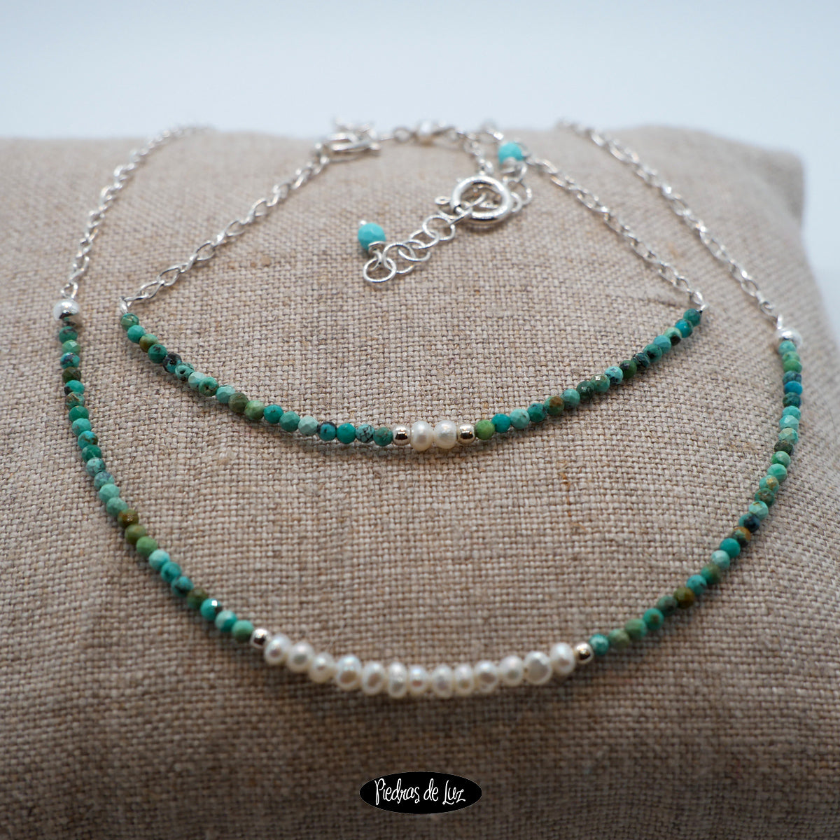 Conjunto gargantilla y pulsera Turquesa-Perla