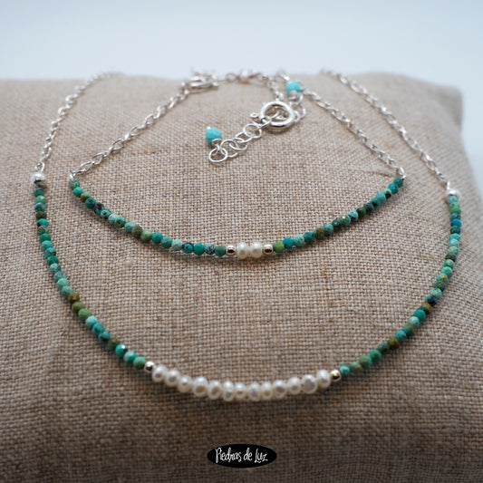 Conjunto gargantilla y pulsera Turquesa-Perla