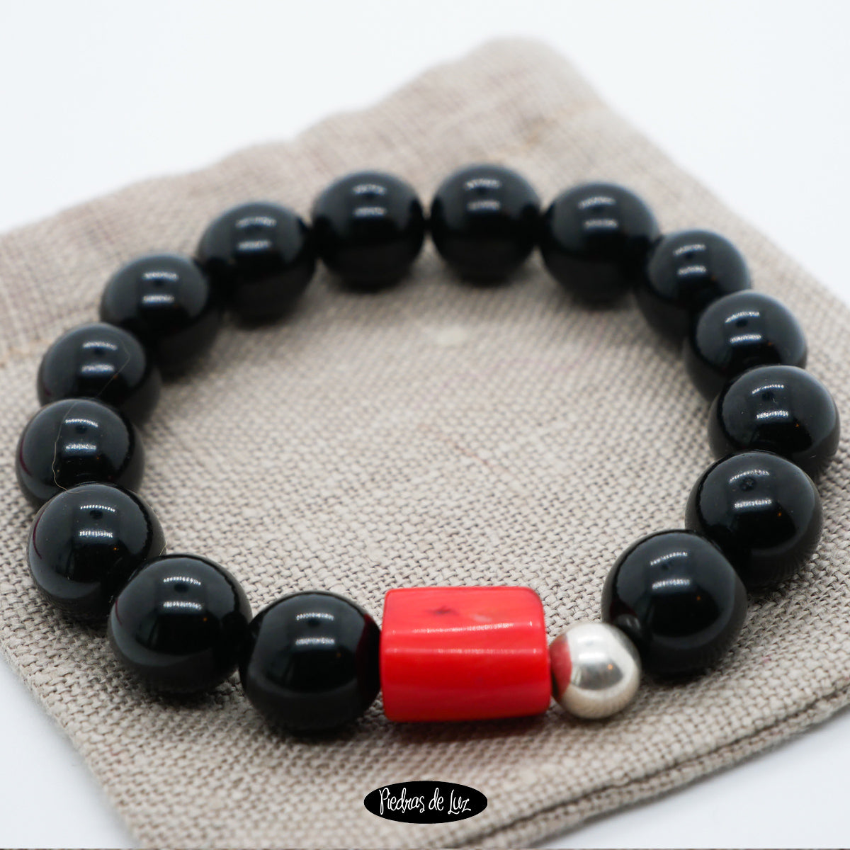 Pulsera de Bola azabache y Coral Bambú