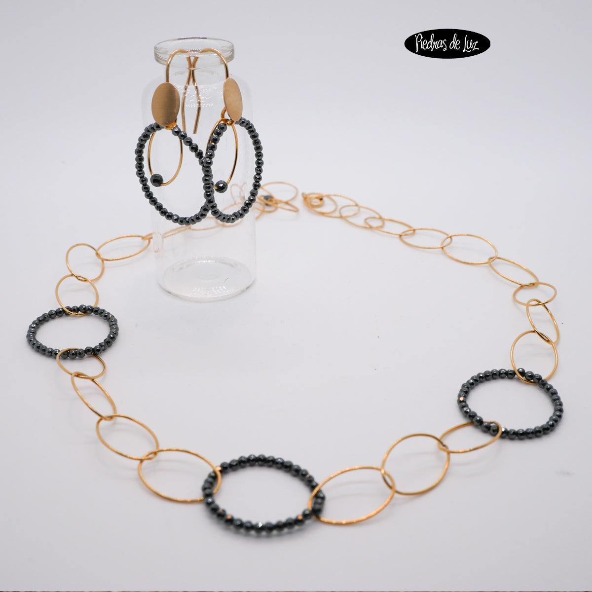 Conjunto Hematite Pendientes y Collar