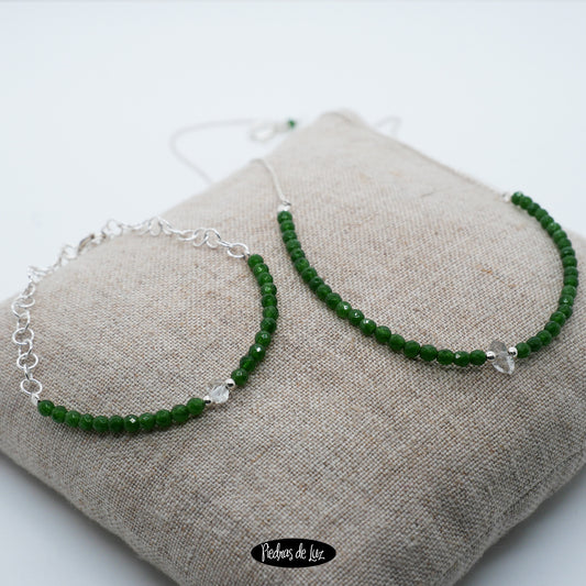 Conjunto Jade-Diamante herkimer Pulsera y Gargantilla