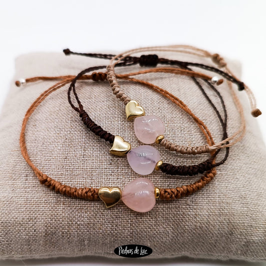 Pulsera Hilo Corazón de Cuarzo Rosa