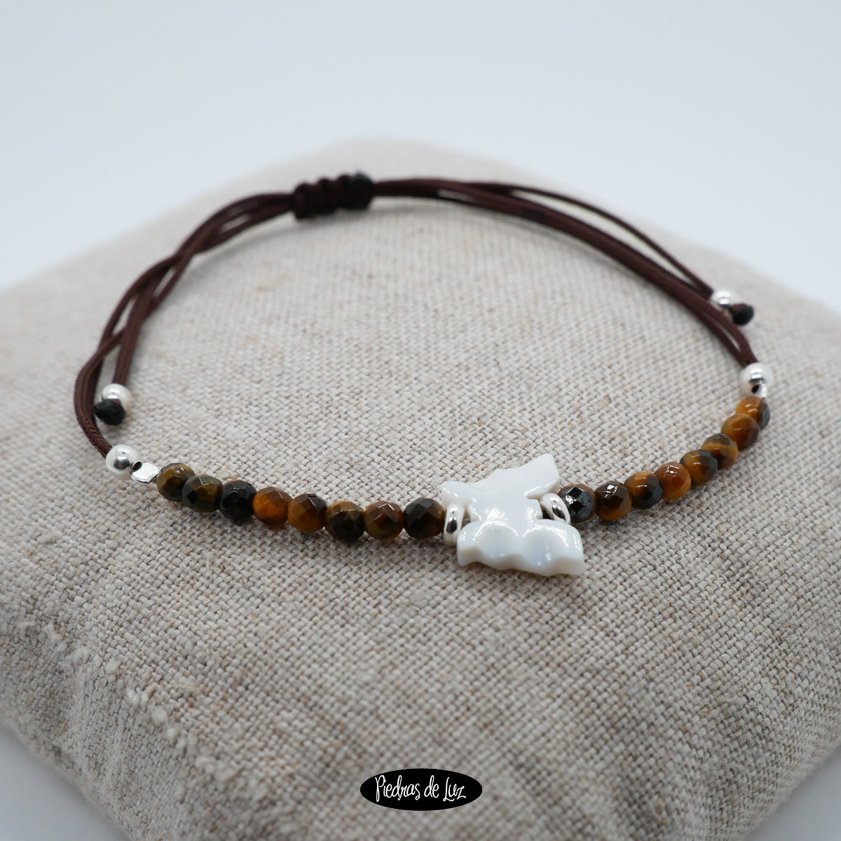 Pulsera Hilo Ojo de Tigre y mariposa de Nácar