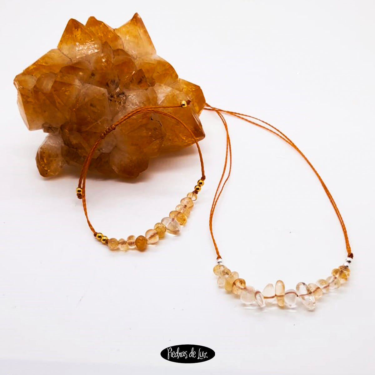 Conjunto Gargantilla y Pulserita Hilo y Cuarzo Citrino