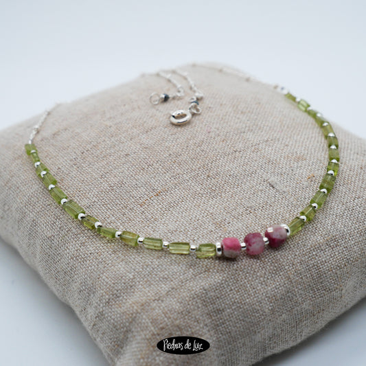 Gargantilla Olivino y Turmalina Rosa
