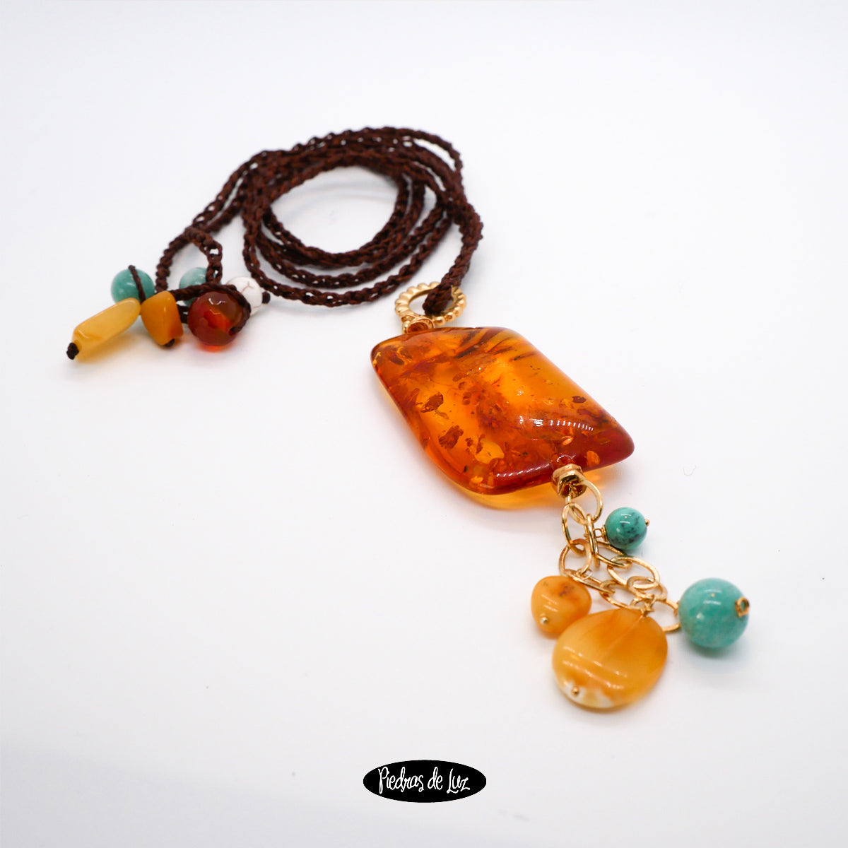 Colgante Largo en  Ambar y Amazonita. Inmunidad y Salud