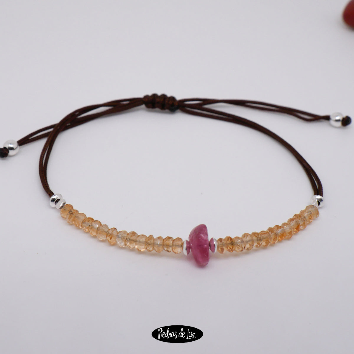 Pulserita Hilo Cuarzo Citrino y piedrita de Turmalina Rosa