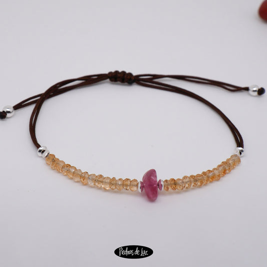 Pulserita Hilo Cuarzo Citrino y piedrita de Turmalina Rosa