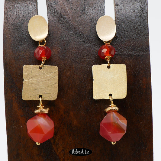 Pendientes Ágata Carneola y plata dorada