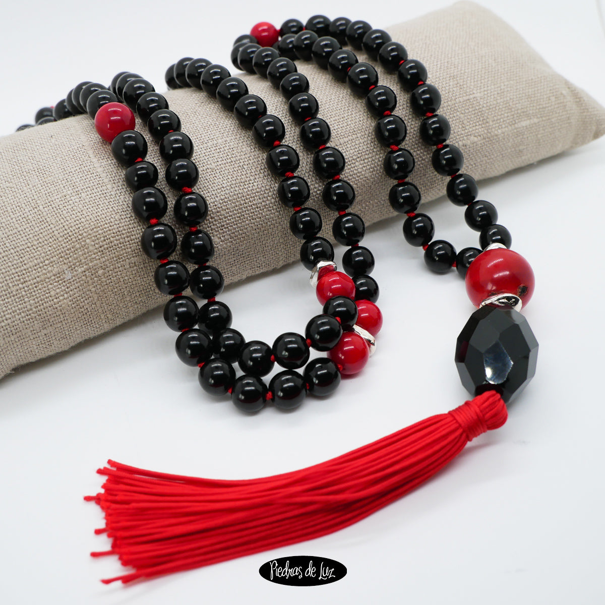 Mala de Meditación en azabache y Coral