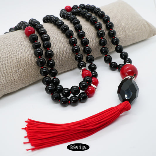 Mala de Meditación en azabache y Coral