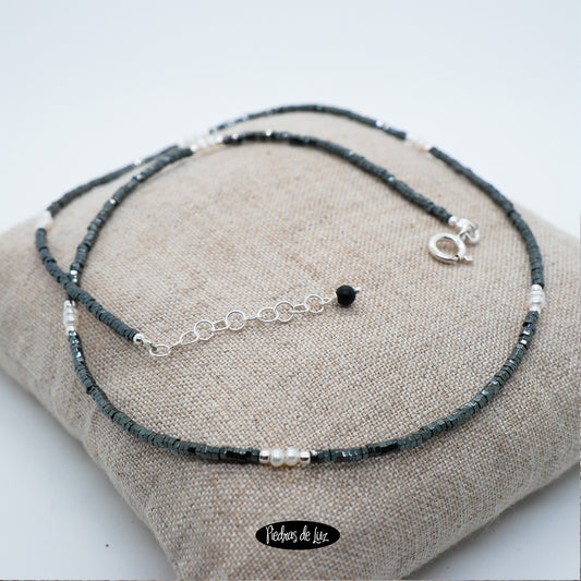 Gargantilla Hematite y Perla