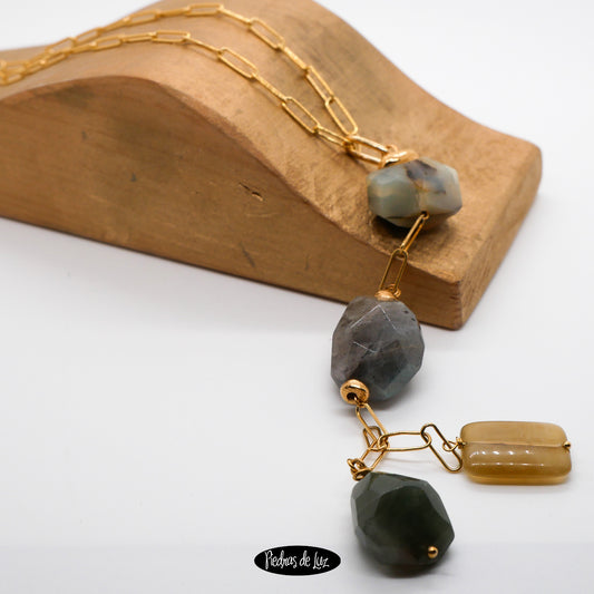 Colgante Largo de Cadena en Cuarzo Chamánico&Cuarzo Maestro