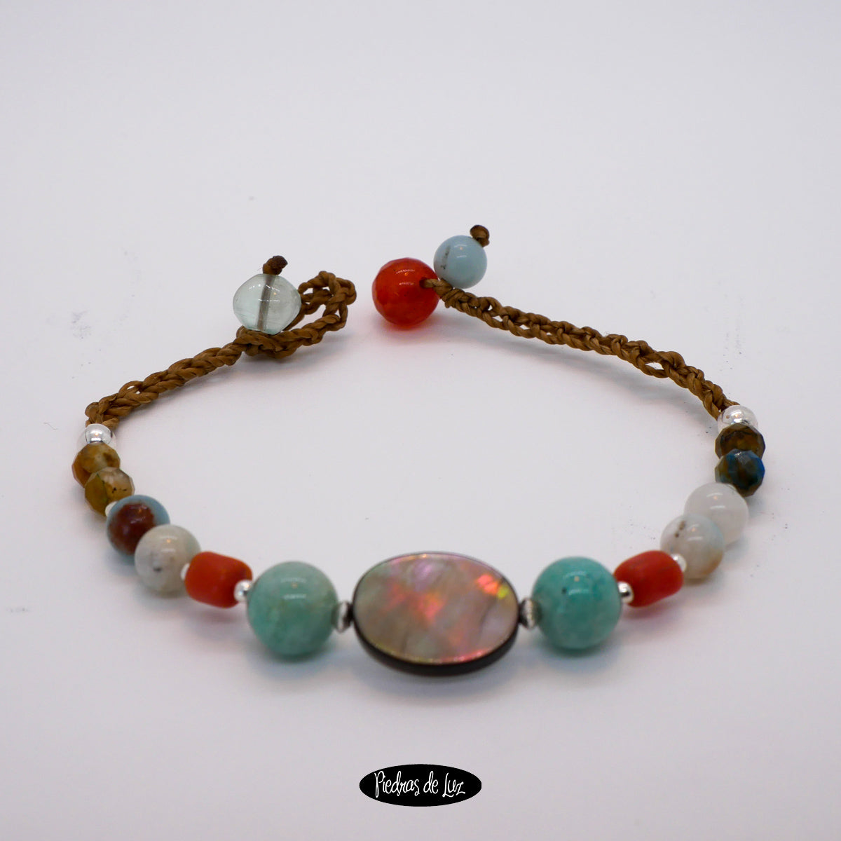 Pulsera en cadena de plata Nácar y Amazonita