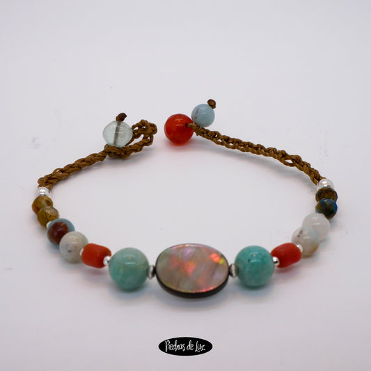 Pulsera en cadena de plata Nácar y Amazonita