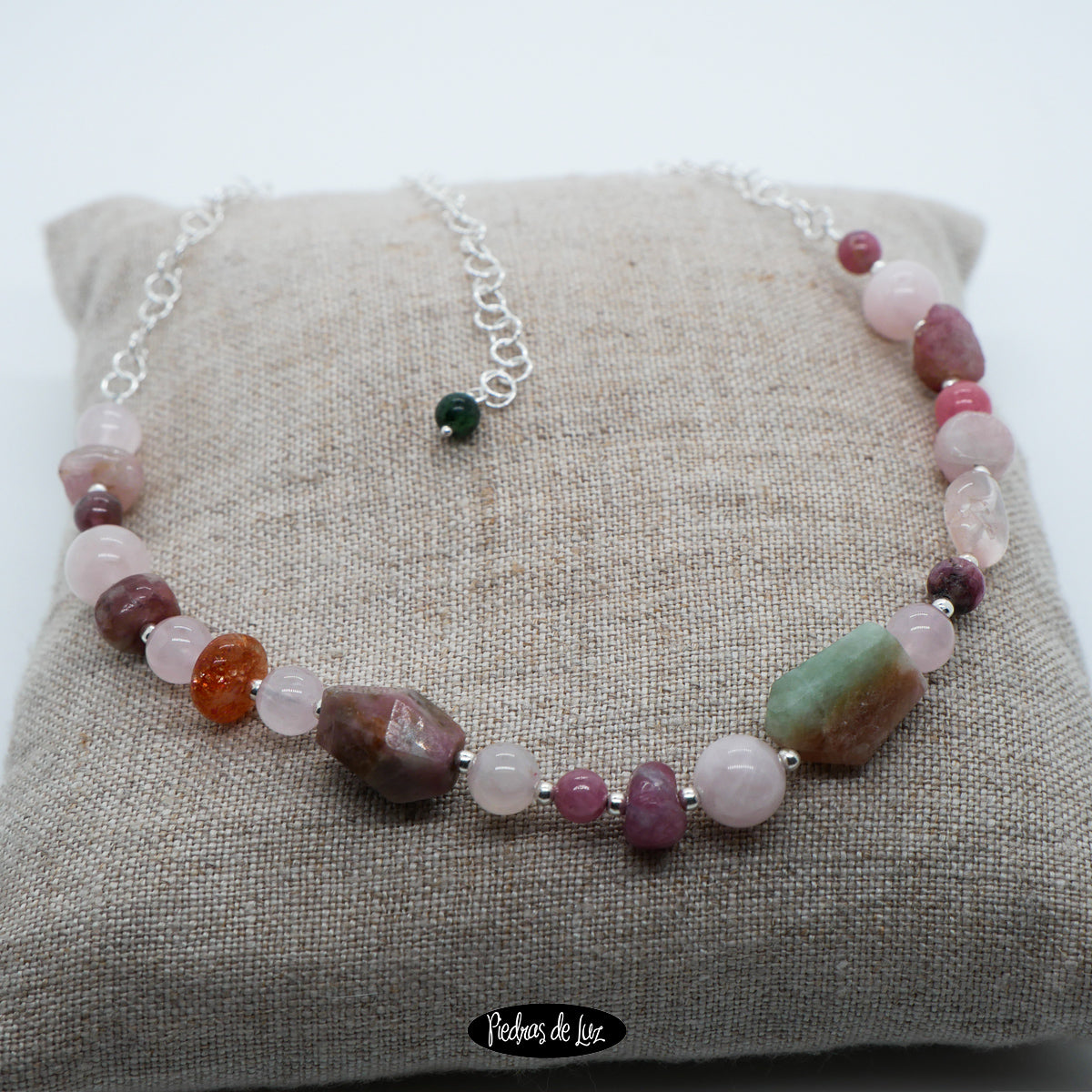 Gargantilla Turmalina Sandia - Cuarzo rosa y Rodocrosita