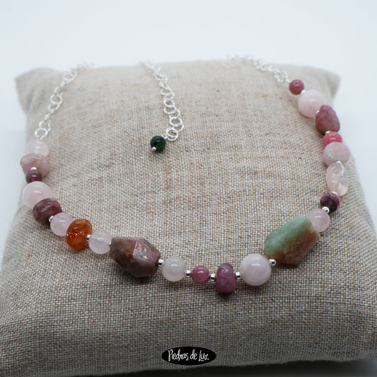 Gargantilla Turmalina Sandia - Cuarzo rosa y Rodocrosita