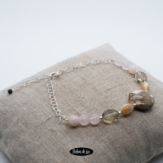 Pulsera Rodocrosita - Nacar - Cuarzo Ahumado y Cuarzo rosa