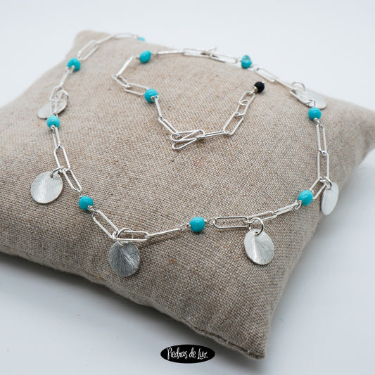 Gargantilla con Moneditas y Plata en Turquesa