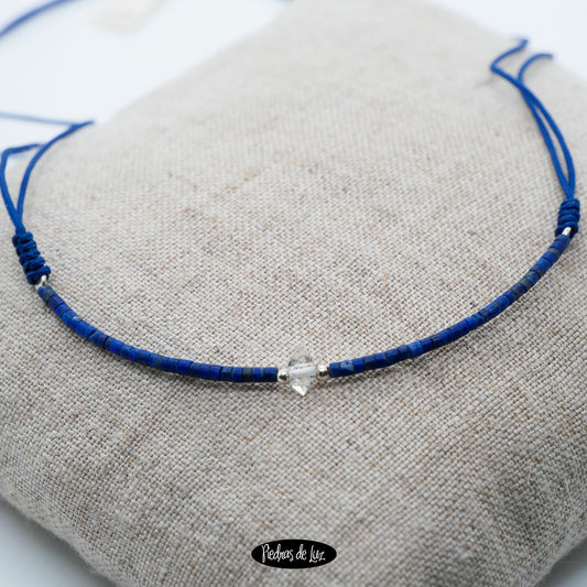 Gargantilla Hilo Lapislázuli y Cuarzo Herkimer