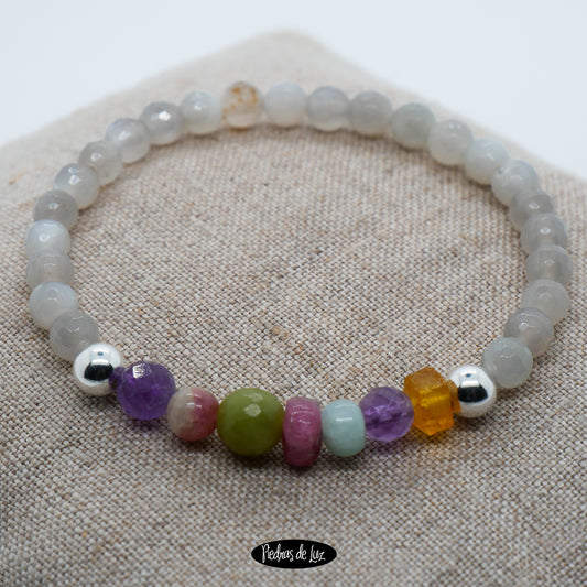 Pulsera de Piedra Luna facetada&mix de Gemas variadas
