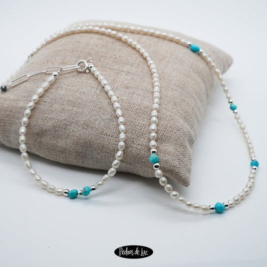 Conjunto de gargantilla y pulsera de perla Y Turquesa