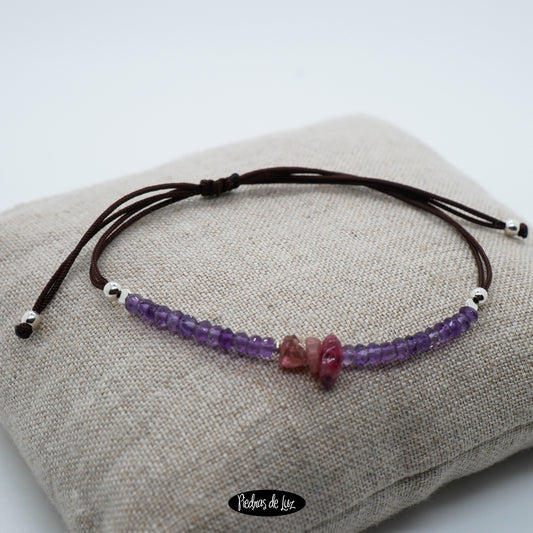 Pulsera Hilo Amatista y Turmalina Rosa
